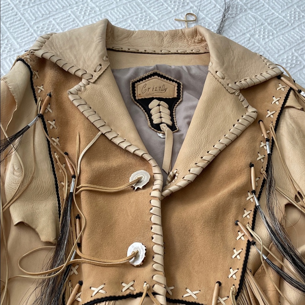 Fort Grizzly Native Western Leather War Pow Wow Jacket Hand Crafted Large/XL - Picture 4 of 17